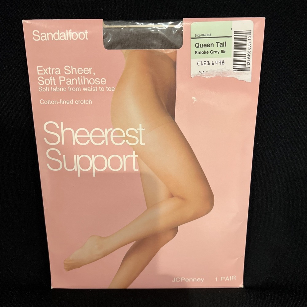 JCPENNEY Sheerest Support Extra Sheer Pantyhose Smoke Grey Queen Tall New